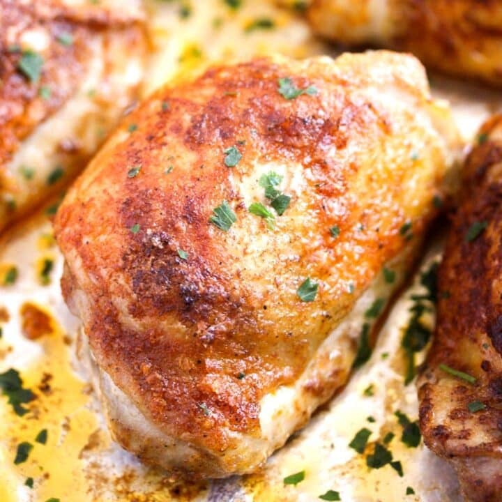 frozen chicken thighs baked in the oven.