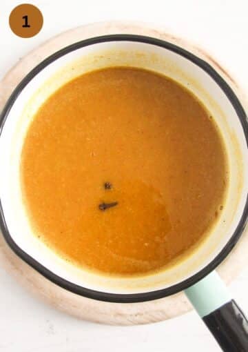 pumpkin juice in a small saucepan before heating it.