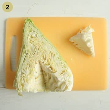 half of a sweetheart cabbage and the removed core beside it.