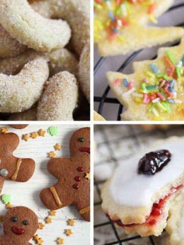 collage of four pictures of german cookies.