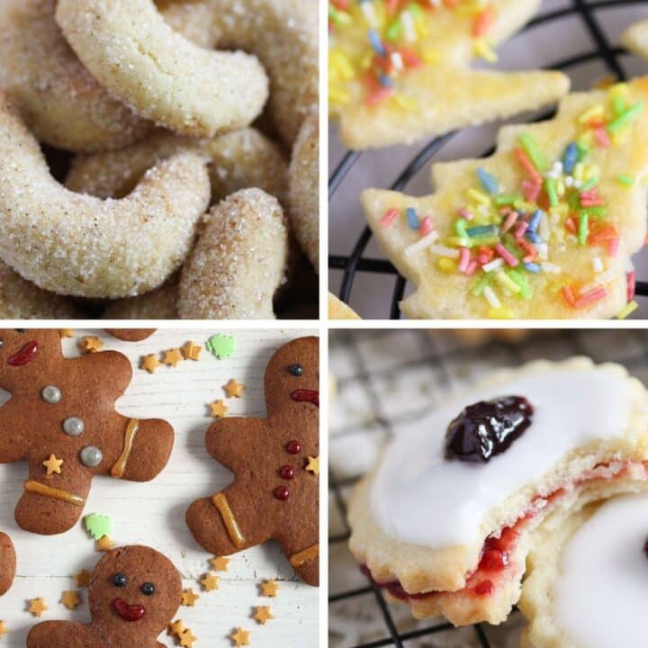 collage of four pictures of german cookies.