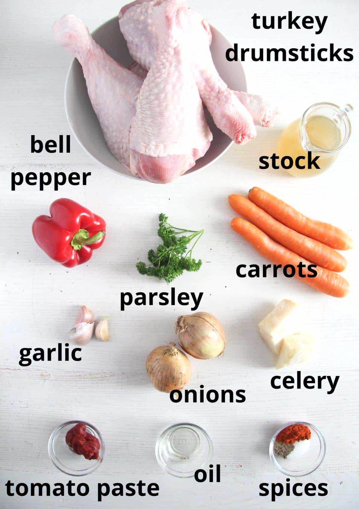listed ingredients for cooking turkey drumsticks in the oven. 