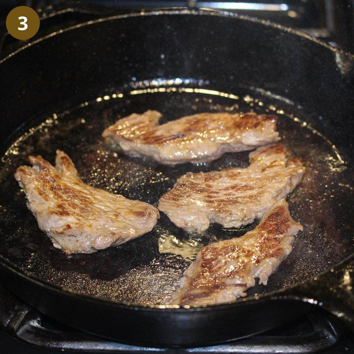 frying small pieces of veal in a cast-iron skillet.