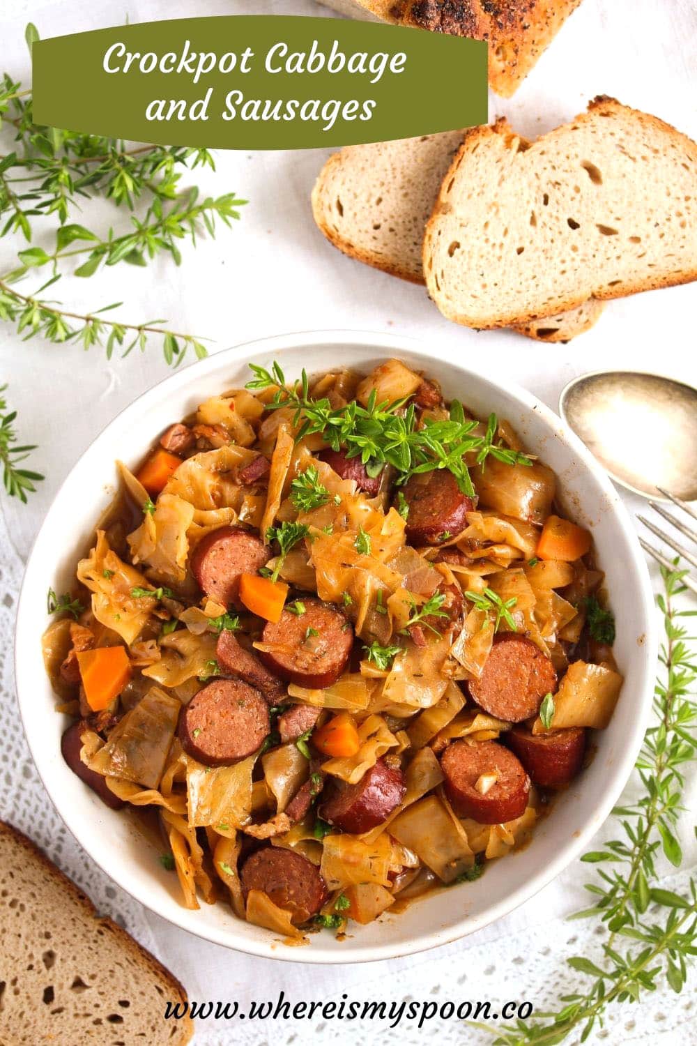 Slow Cooker Cabbage and Sausage (Crockpot) - Where Is My Spoon