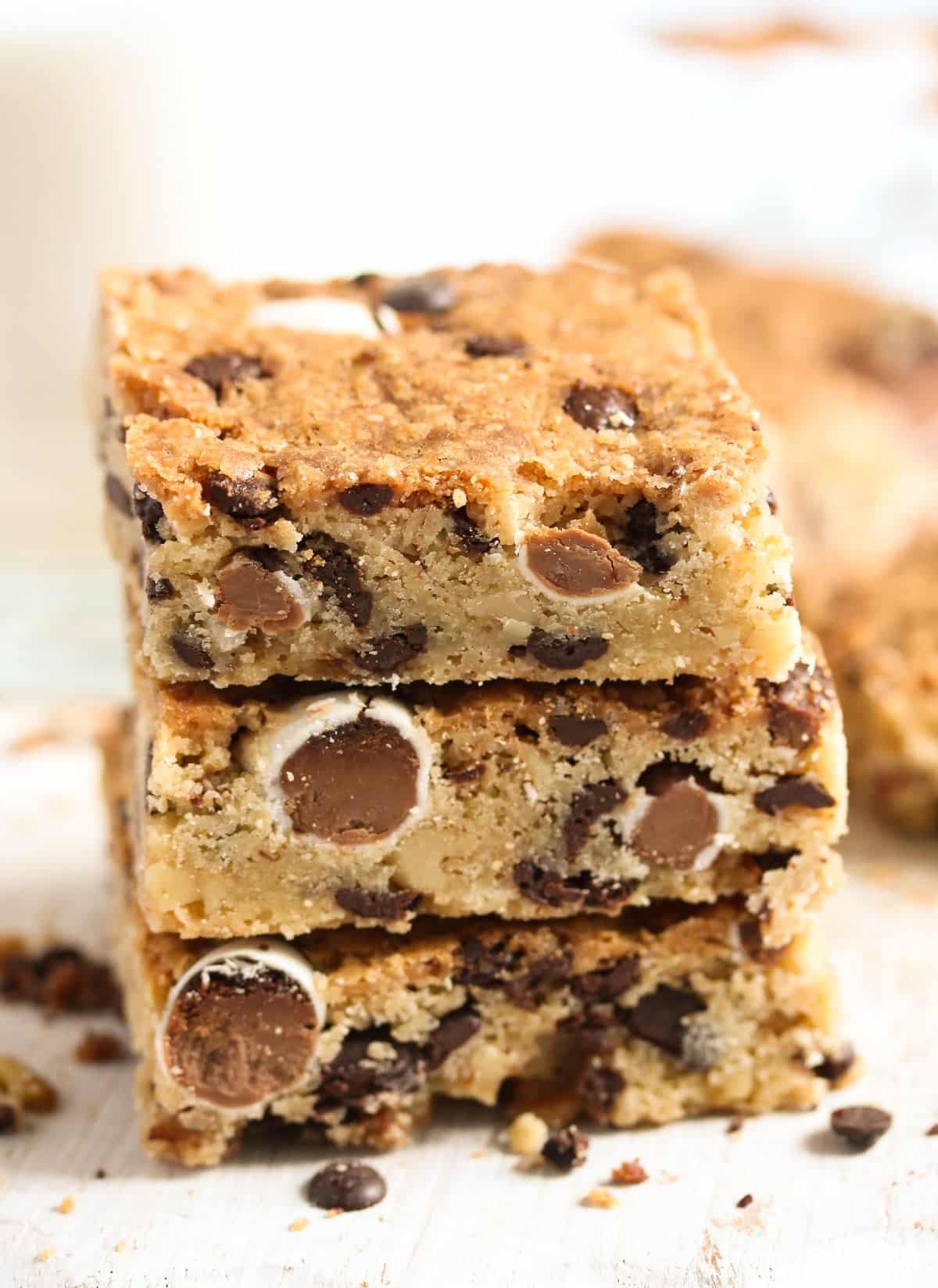 stapled cookie bars with chocolate.