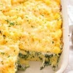 pinterest image with title of cornmeal spinach bake with cheese.