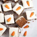 pinterest image of frosted cake with carrots.