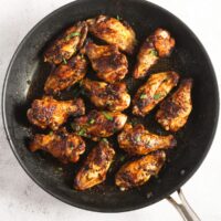 small pan with cooked party wings.