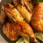 pinterest image of butterflied chicken with title.