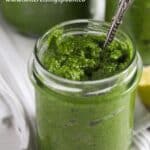 pinterest image with title of lovage pesto.