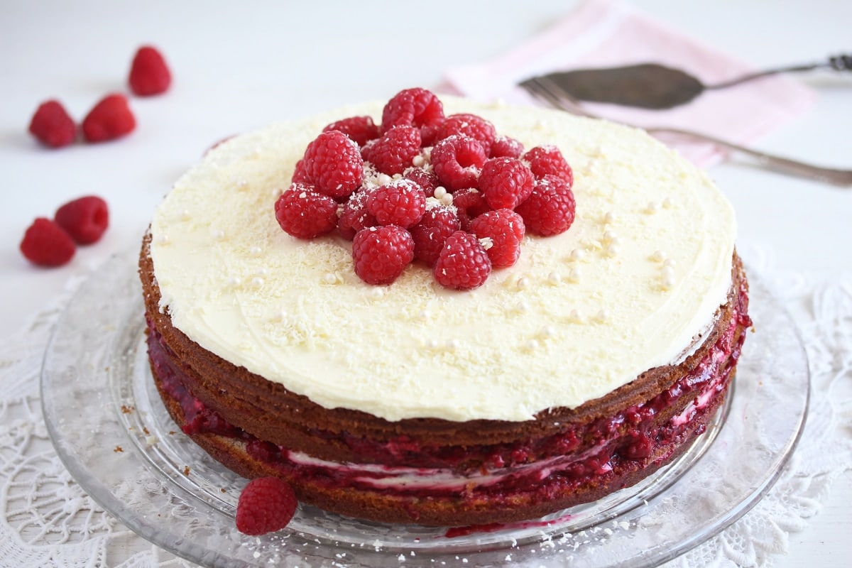 Raspberry-Coconut Chocolate Cake with Marbled Fondant Recipe