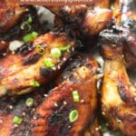 pinterest image with title of soy sauce glazed wings.