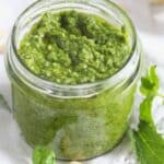 pinterest image for pesto in a jar.