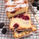 pinterest image with title for bread with blackberries and lemon.