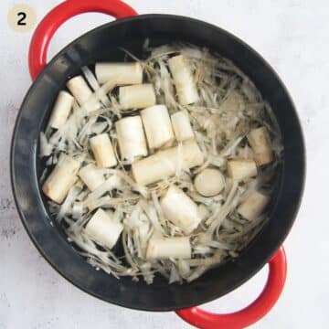 cooked white asparagus ends and peel to make stock for soup.