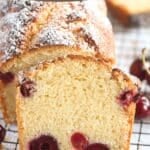 pinterest image of cherry bread with title above.
