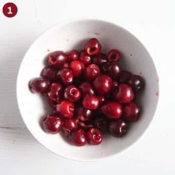 pitted cherries for making cherry bread in a bowl.