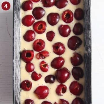 unbaked cherry bread in a loaf pan.