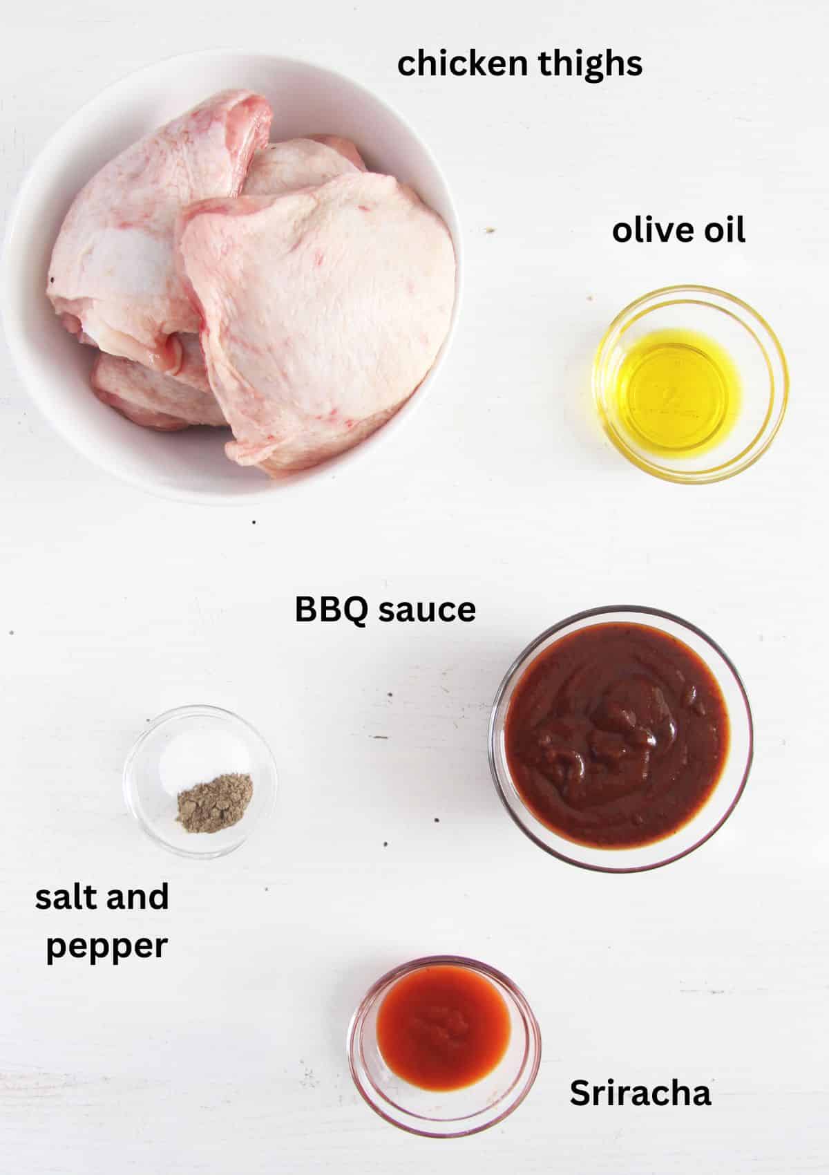 listed ingredients for making oven chicken legs with bbq sauce.