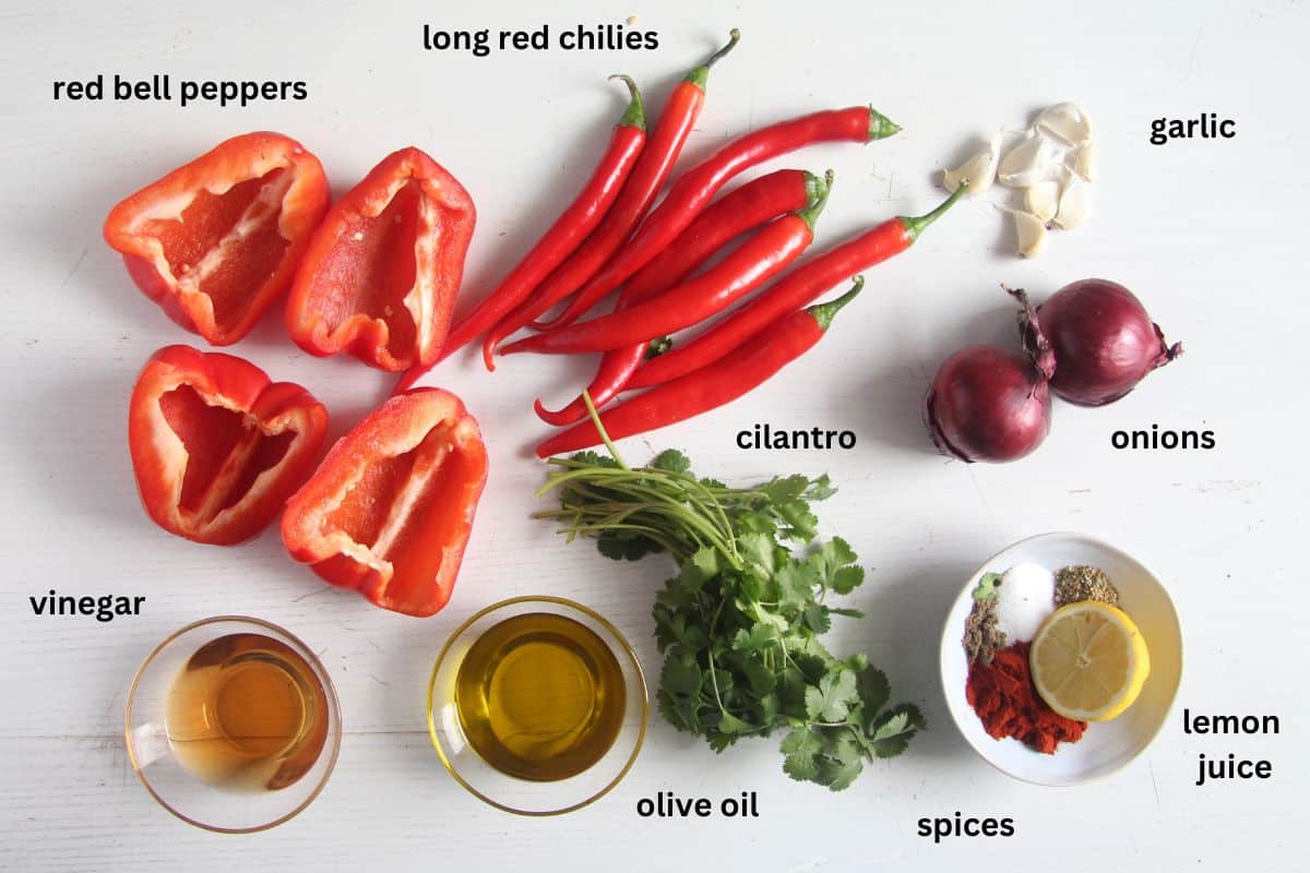 listed ingredients for making hot peri peri sauce.