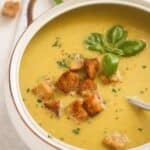 pinterest image with title of green tomato soup.