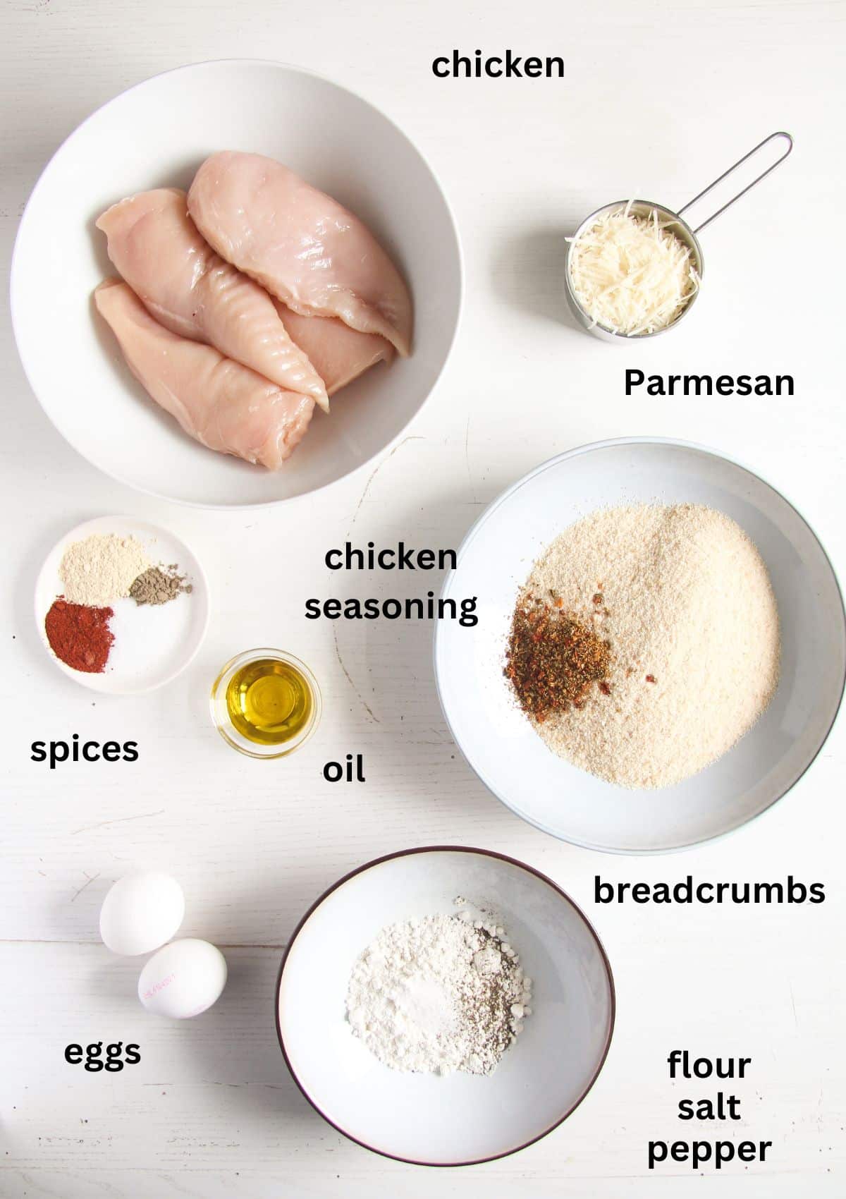 listed ingredients for baking chicken cutlets in the oven.