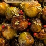 pinterest image of brussels sprouts with caramel.