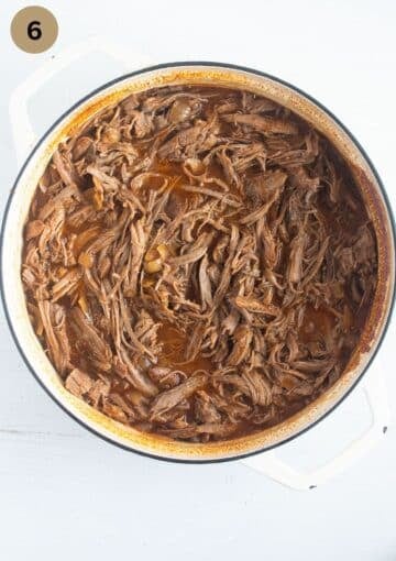pulled turkey in sauce in a large dutch oven.