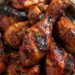pinterest image with title for slow cooked chicken drumsticks.