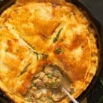 pinterest image with title of chicken pot pie.