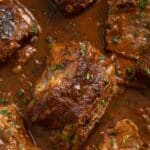 pinterest image for short ribs in beer sauce.