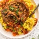 pinterest image with title for osso buco cooked in pressure cooker.