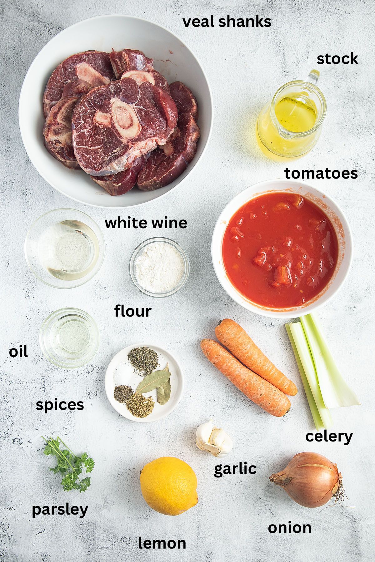 listed ingredients for cooking osso buco in the instant pot.