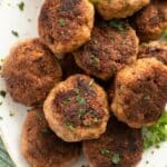 pinterest image with title for ground veal meatballs.