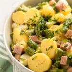 pinterest image for potato asparagus salad.
