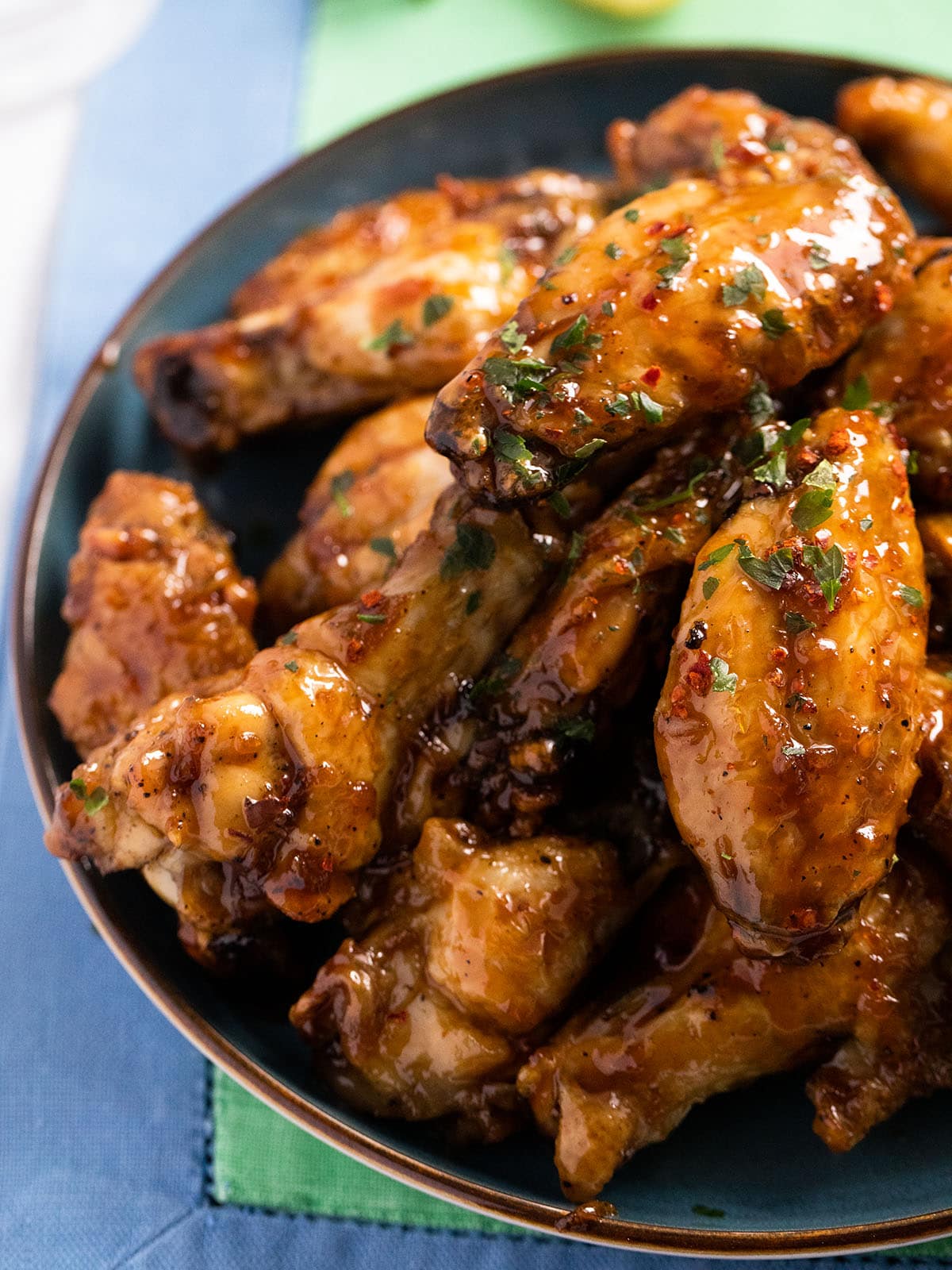 honey garlic soy sauce chicken wings in a bowl.