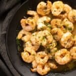 pinterest image with title for air fryer frozen shrimp.