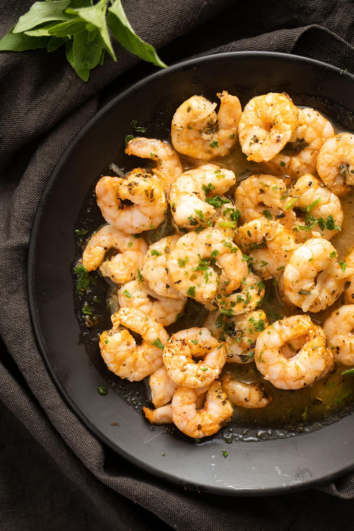 bowl of air fried frozen shrimp with garlic and butter.
