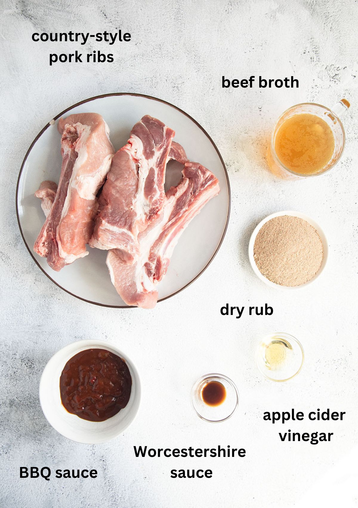 listed ingredients for making instant pot country style ribs.