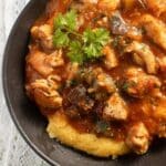 pinterest image with title of eggplant chicken,