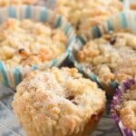 pinterest image with title for nectarine muffins.