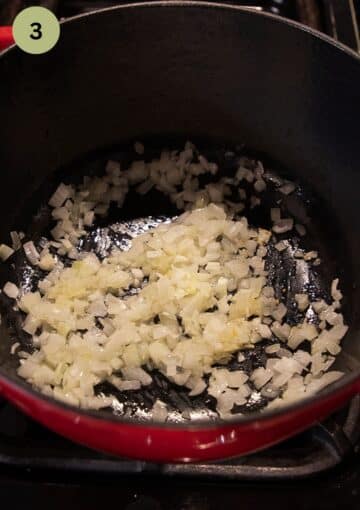 sauteing chopped onions in a dutch oven.