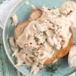 pinterest image with title for creamed turkey.