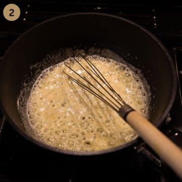 add flour to butter and whisk it in with a wire whisk.