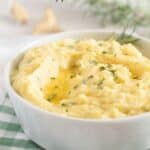 pinterest image with title for rosemary garlic mashed potatoes.