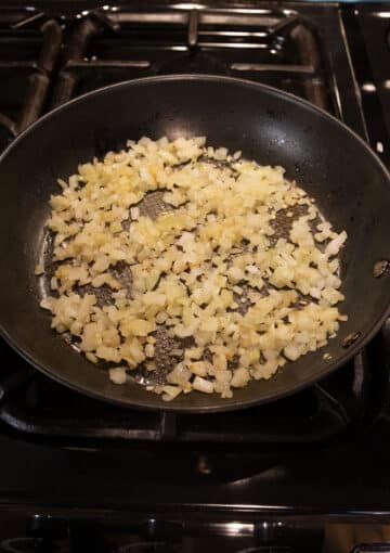 sauteing onions in a large skillet.