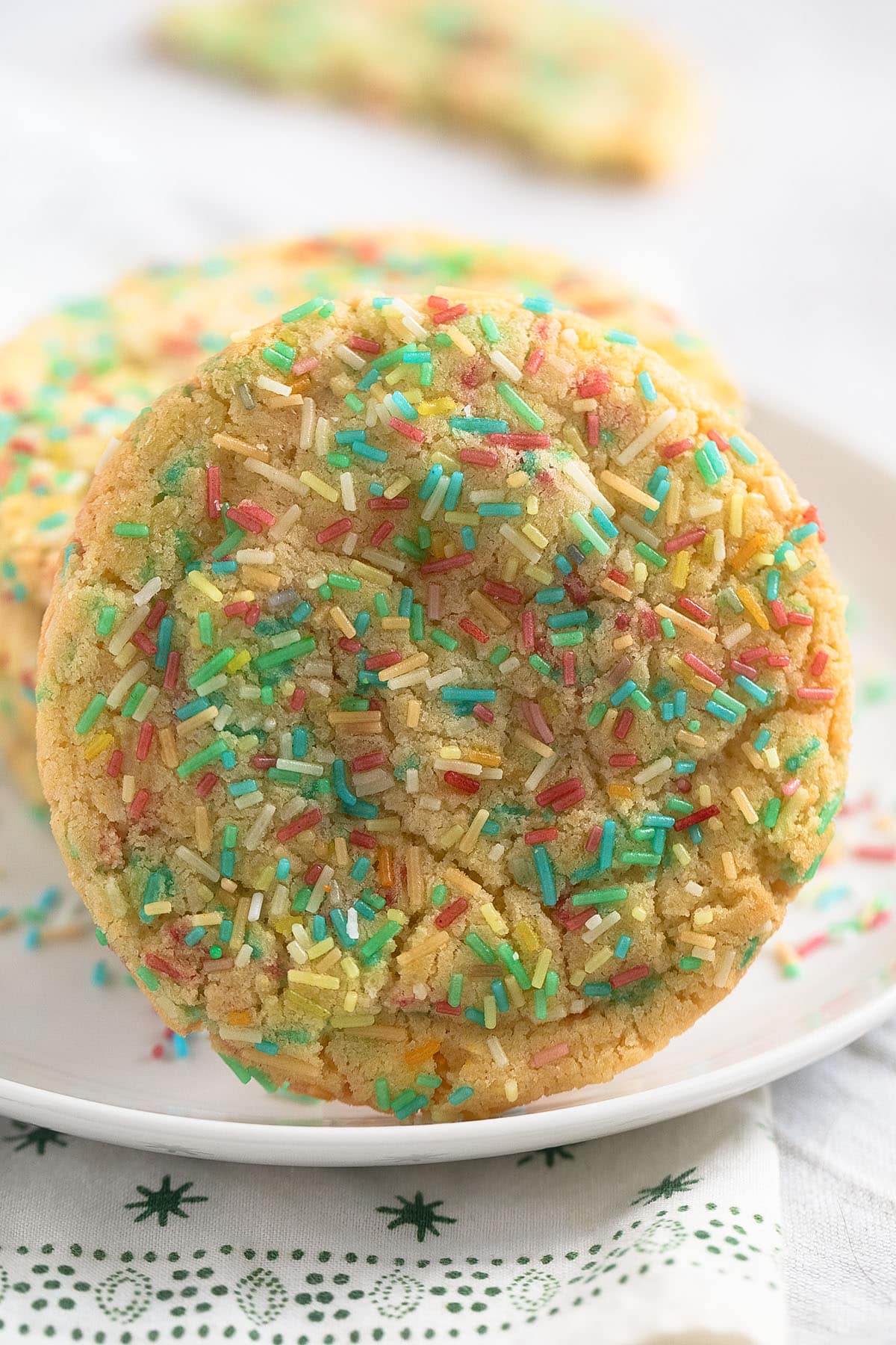 one large round sugar cookie with many sprinkles.