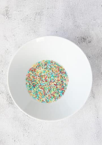 rainbow sprinkles in a small bowl.