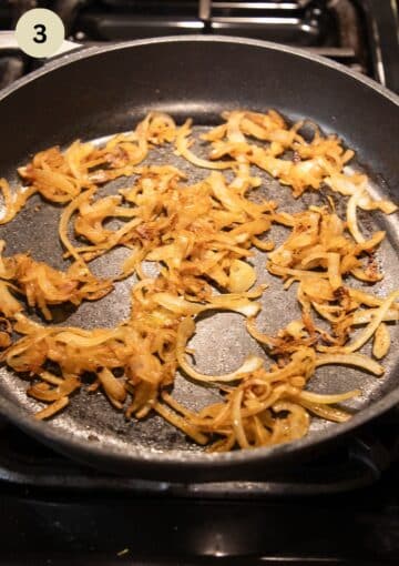 caramelized onion slices in a large nonstick pan.