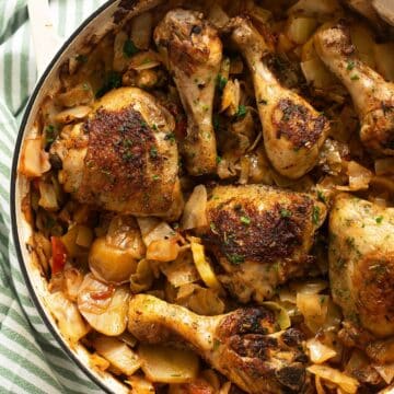 irish chicken with cabbage and potatoes in a large pot.